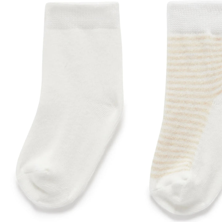 Purebaby Unisex Organic Cotton 3 Pack Baby Sock - Wheat Melange / Vanilla Pack