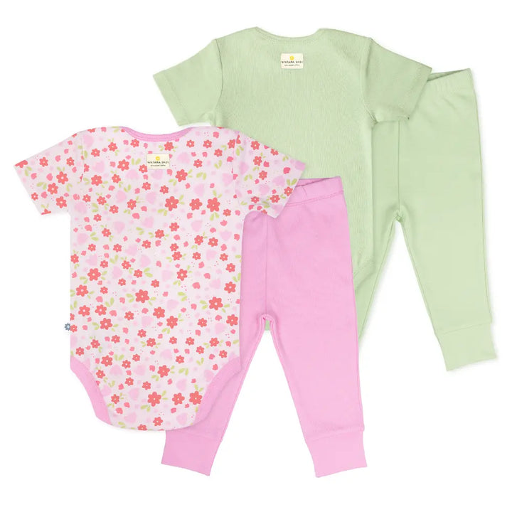 Nintara Baby 100% Cotton Bodysuit &amp; Pant Set - Garden Duo (Pack of 2)