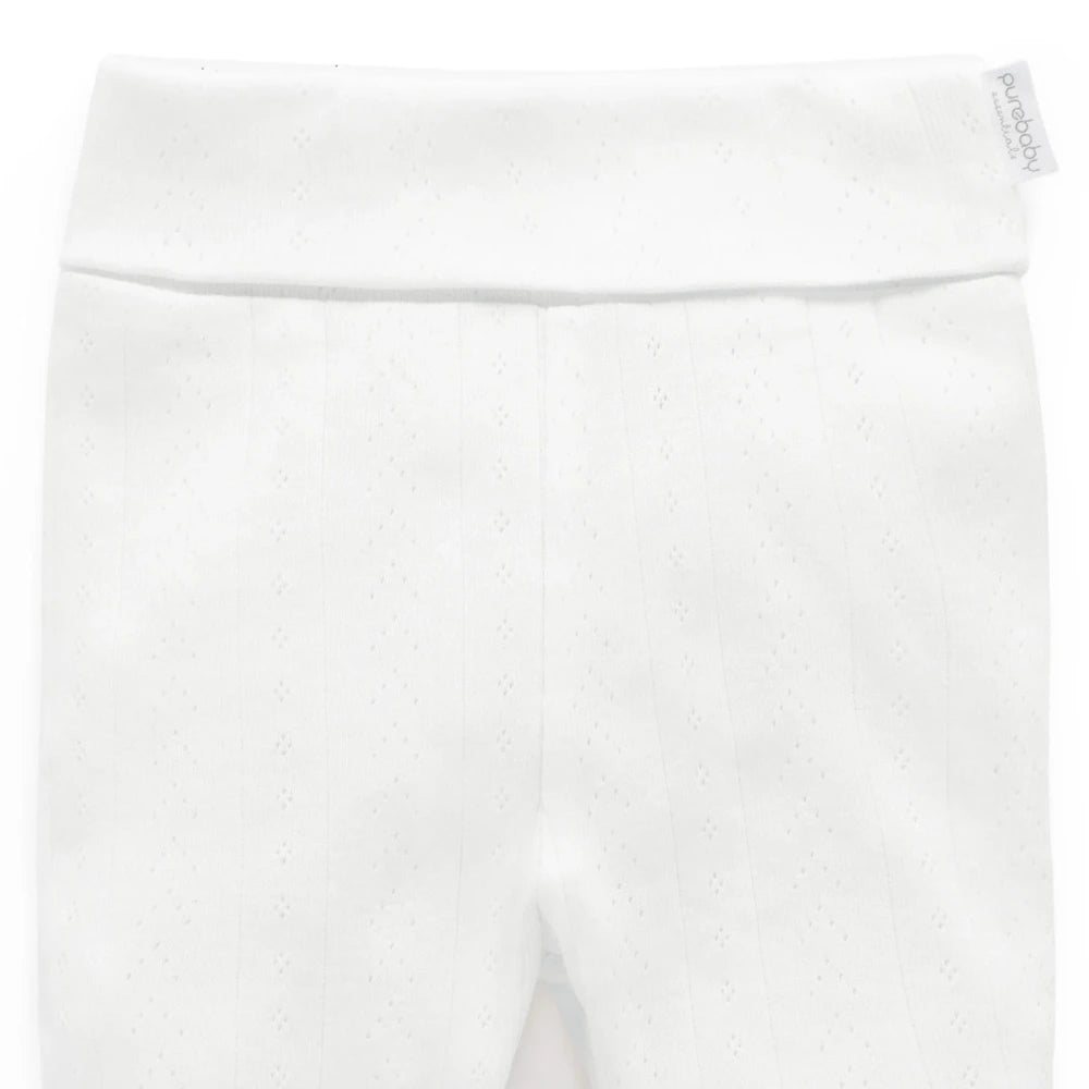Purebaby Unisex Organic Cotton Pointelle Baby Leggings - White