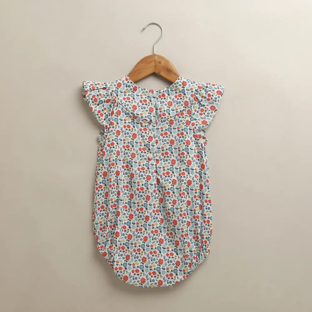 Sweetlime By AS Baby Girls Floral Printed Flutter Sleeve Romper Multicolor