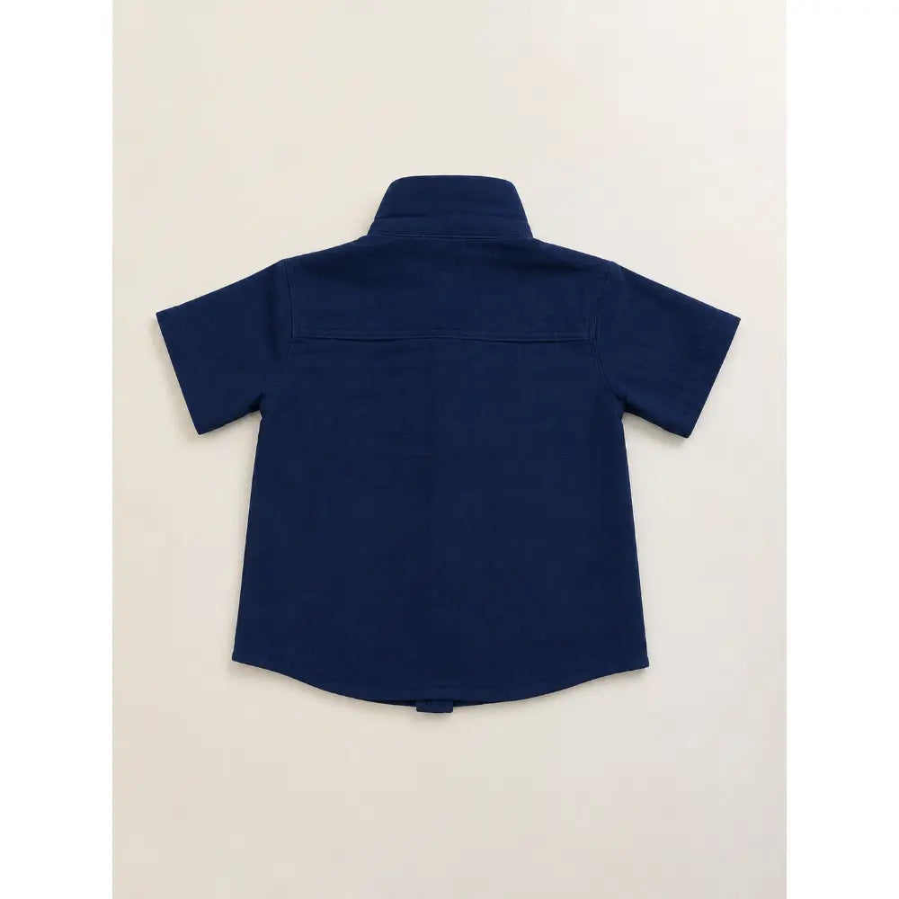 Sweetlime By AS Baby Boys Solid Cotton Shirt &amp; Striped Shorts Co-Ord Set -  Navy Blue &amp; White