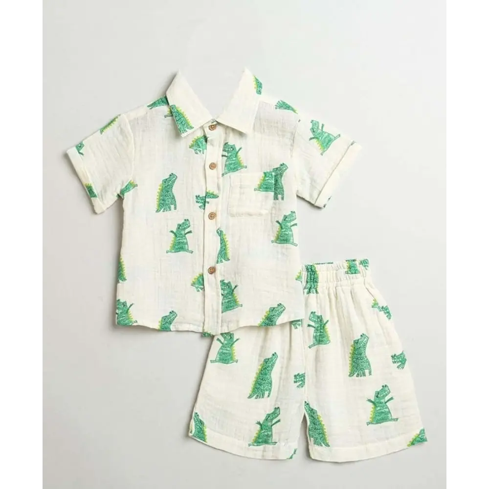 Sweetlime By As Alligator Print Cotton Co-ord Set - White