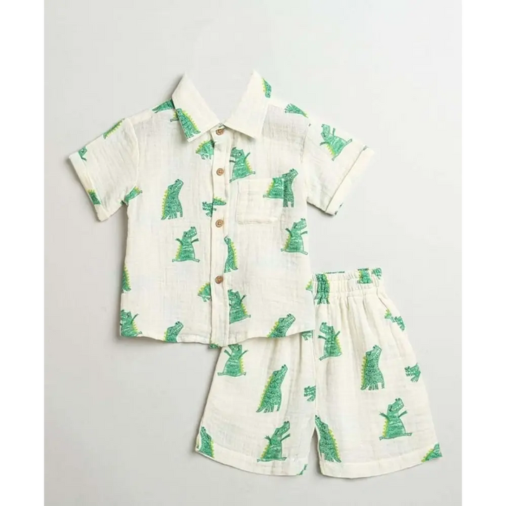 Sweetlime By As Alligator Print Cotton Co-ord Set - White