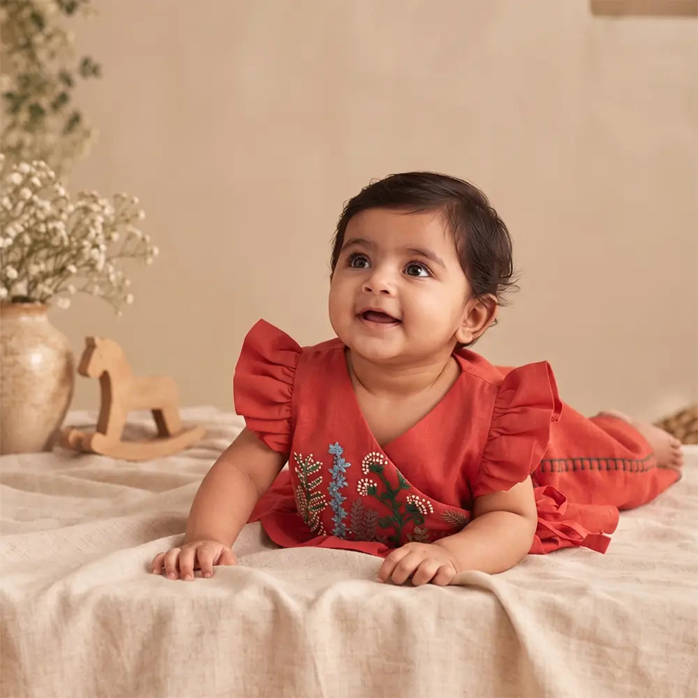 PureCloth.Co Jamna Set | Girls Chanderi Silk | Red