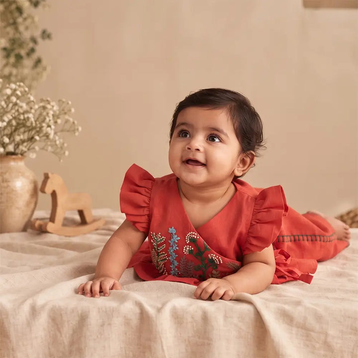 PureCloth.Co Jamna Set | Girls Chanderi Silk | Red