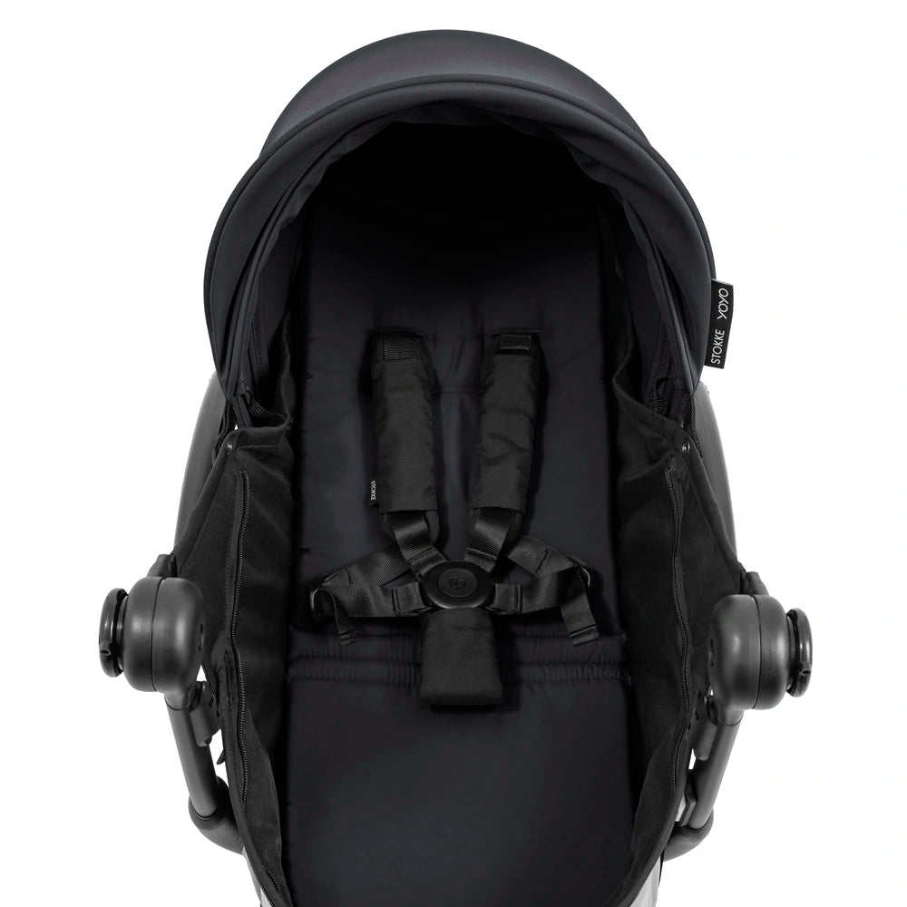 Stokke YOYO⁵ Newborn Pack | Fully Flat Newborn Seat | Newborn Stroller Attachment | 0–6 Months | Lightweight &amp; Compact | 5-Point Safety Harness | Ventilation Windows | Black