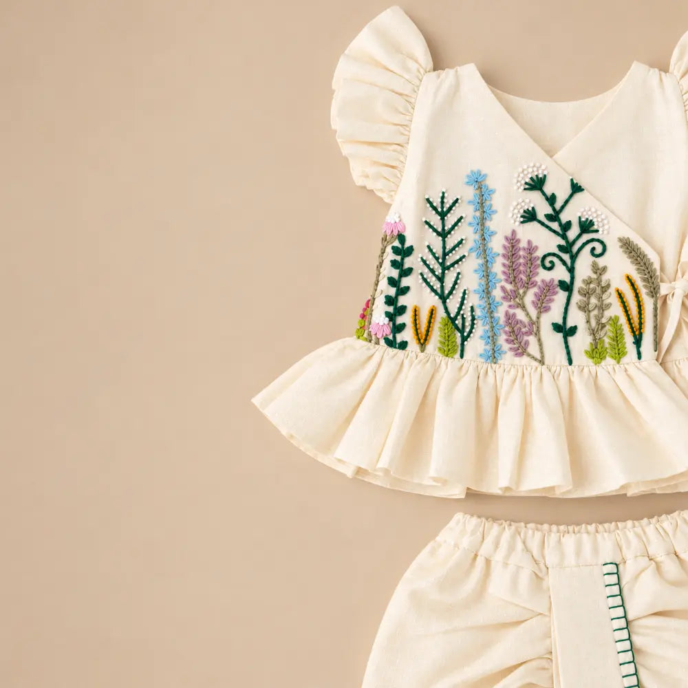 PureCloth.Co Jamna Set | Girls Chanderi Silk | Off-White