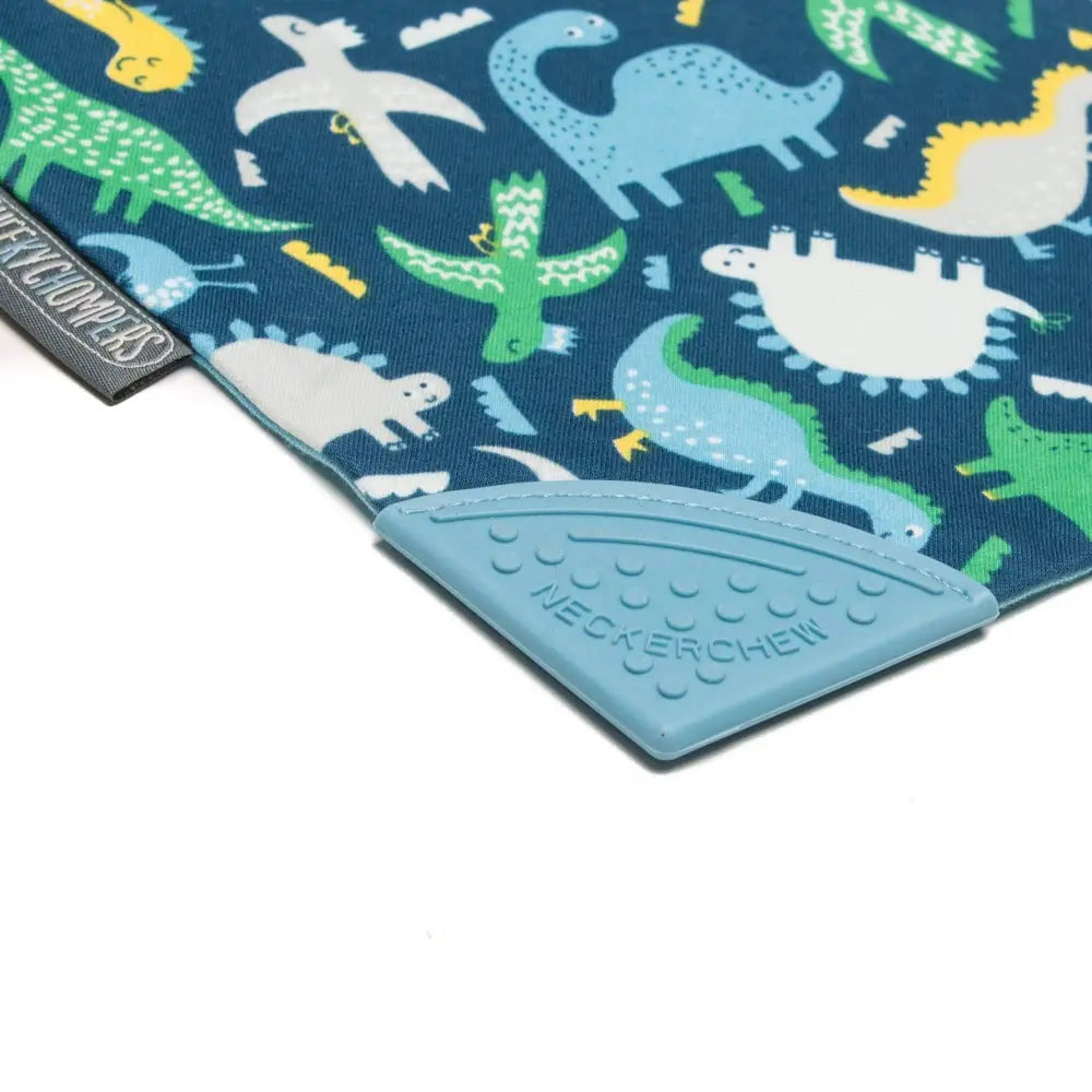 Cheeky Chompers Neckerchew for Babies &amp; Toddlers, Reversible Bib with Attached Silicone Teether, Super Absorbent, BPA-Free, 2–24 Months - Baby Dino