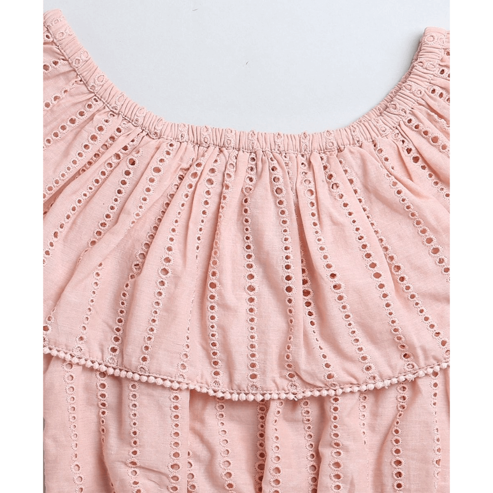 Sweetlime By AS Pastel Pink Off-Shoulder Schiffly Crop Top