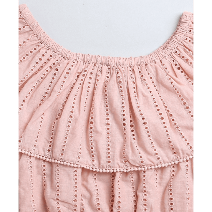 Sweetlime By AS Pastel Pink Off-Shoulder Schiffly Crop Top