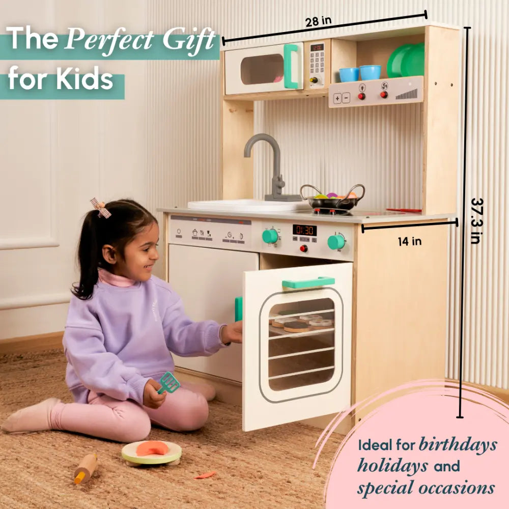 Curious Cub Wooden Kitchen Set with Real Running Water Sink | Pretend Play Cooking Station | Montessori-Inspired | Ages 1-7
