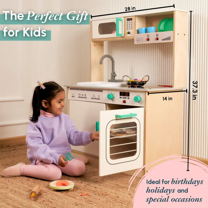 Curious Cub Wooden Kitchen Set with Real Running Water Sink | Pretend Play Cooking Station | Montessori-Inspired | Ages 1-7