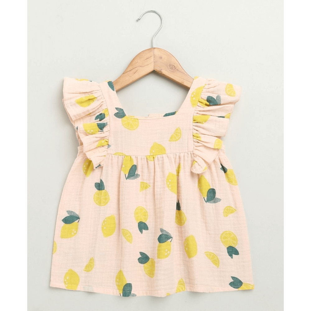 Sweetlime By AS Yellow Lemon Print Ruffle Organic Cotton Co-ord Set