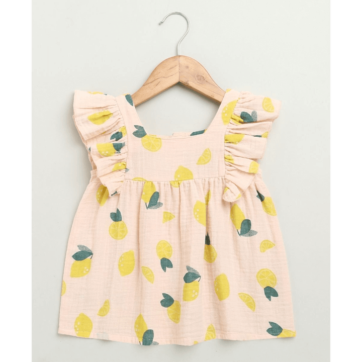 Sweetlime By AS Yellow Lemon Print Ruffle Organic Cotton Co-ord Set