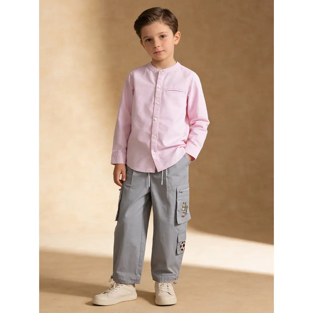 The Baby Trunk Unisex Pink Band Collar Shirt | 0 to 24 Months