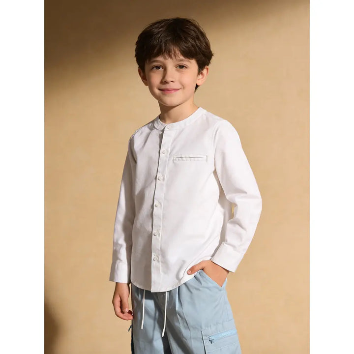 The Baby Trunk Unisex White Band Collar Shirt | 0 to 24 Months