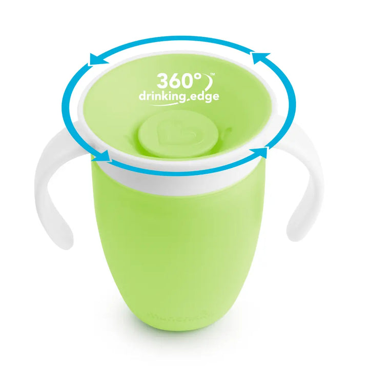 Munchkin 360° Spill-Proof Trainer Cup with Handles, Spoutless Sippy Cup for Babies, Easy Transition to Open Cup, BPA-Free, 7oz, 6+ Months - Green