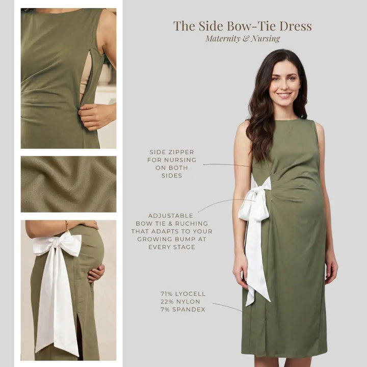 SOL MAMA Side Bow Tie Dress - Olive Green