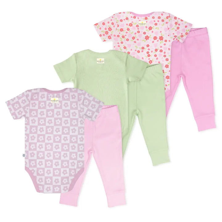 Nintara Baby 100% Cotton Unisex Bodysuit &amp; Pant Set – Baby Bloom (Pack of 3)