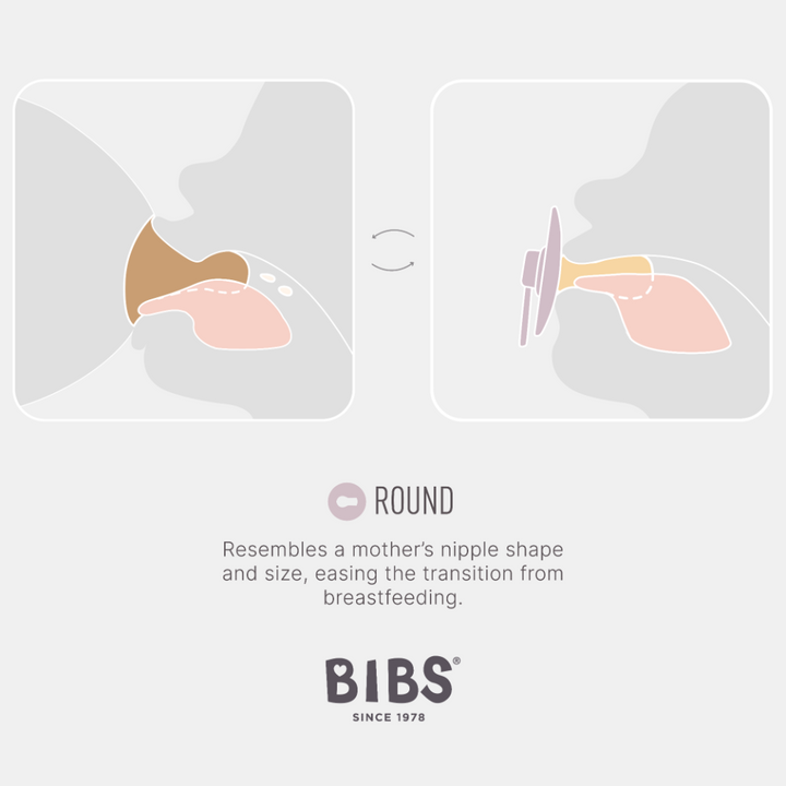 BIBS Studio Natural Rubber Baby Pacifiers – Round &amp; Soft Nipple, Size 2 (6–18 Months), Pack of 2, Ivory &amp; Vanilla Mix – BPA‑Free, 100% Food‑Grade Soother