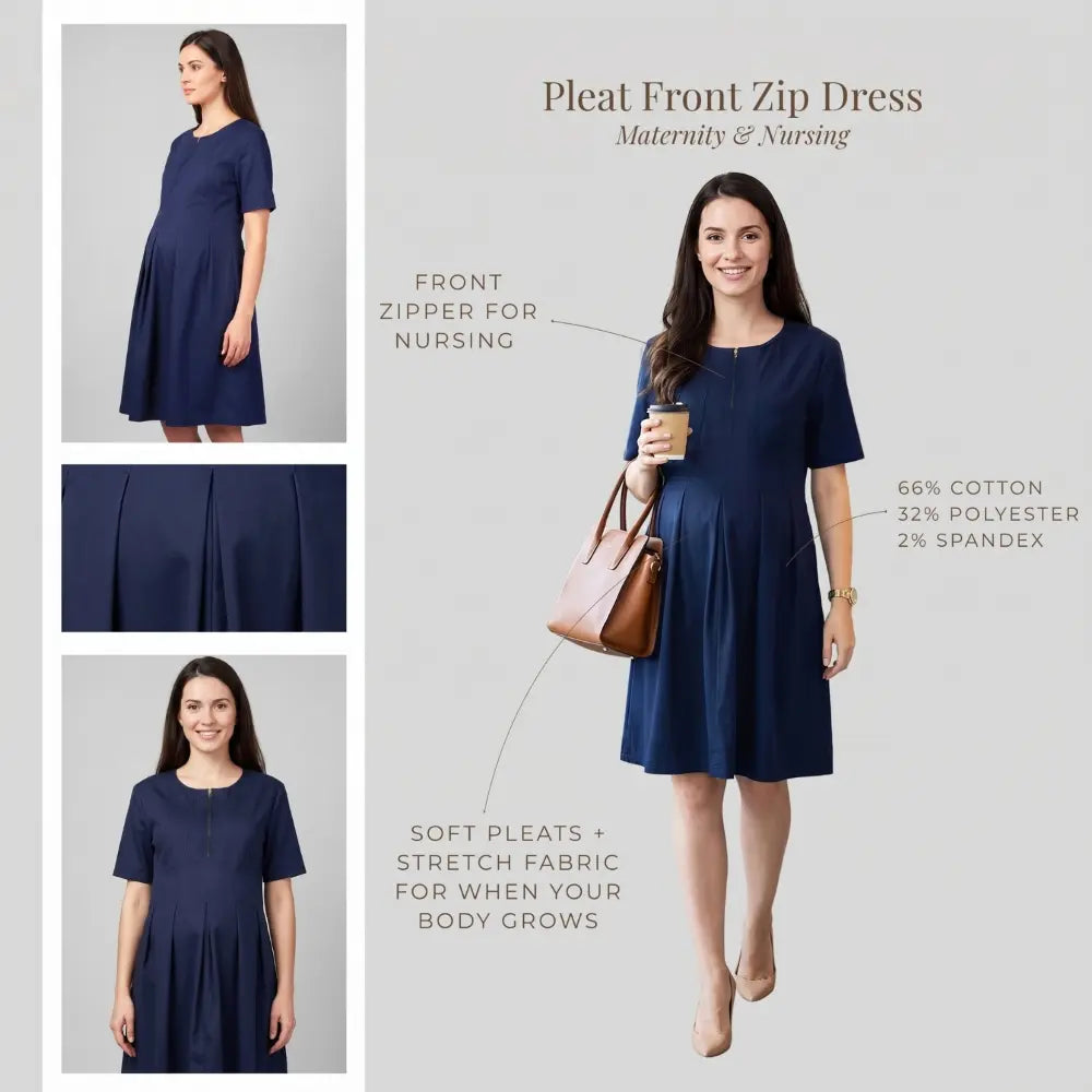 SOL MAMA Pleat Front Zip Dress - Royal Blue