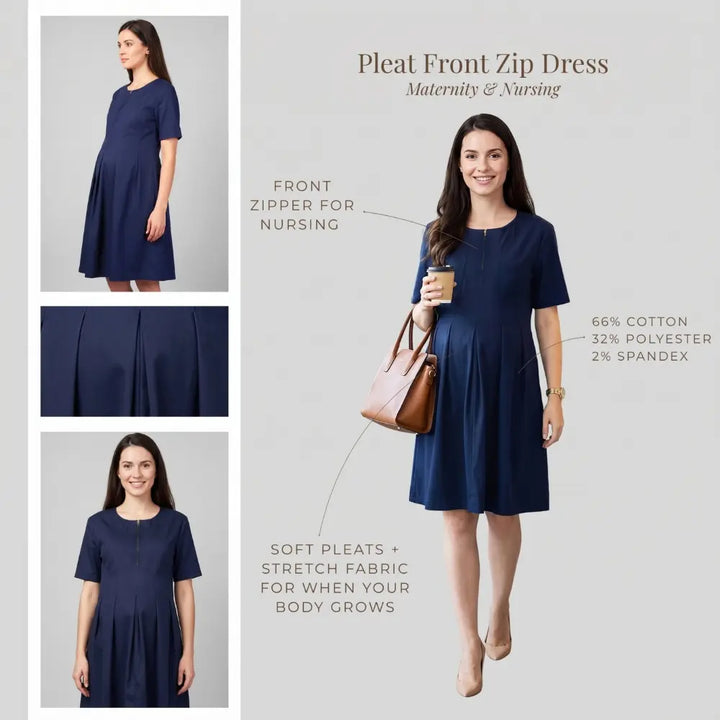 SOL MAMA Pleat Front Zip Dress - Royal Blue