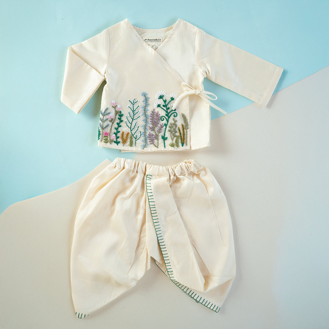 PureCloth.Co Co Jamna Set for Newborn Boys Chanderi Silk - Off-White
