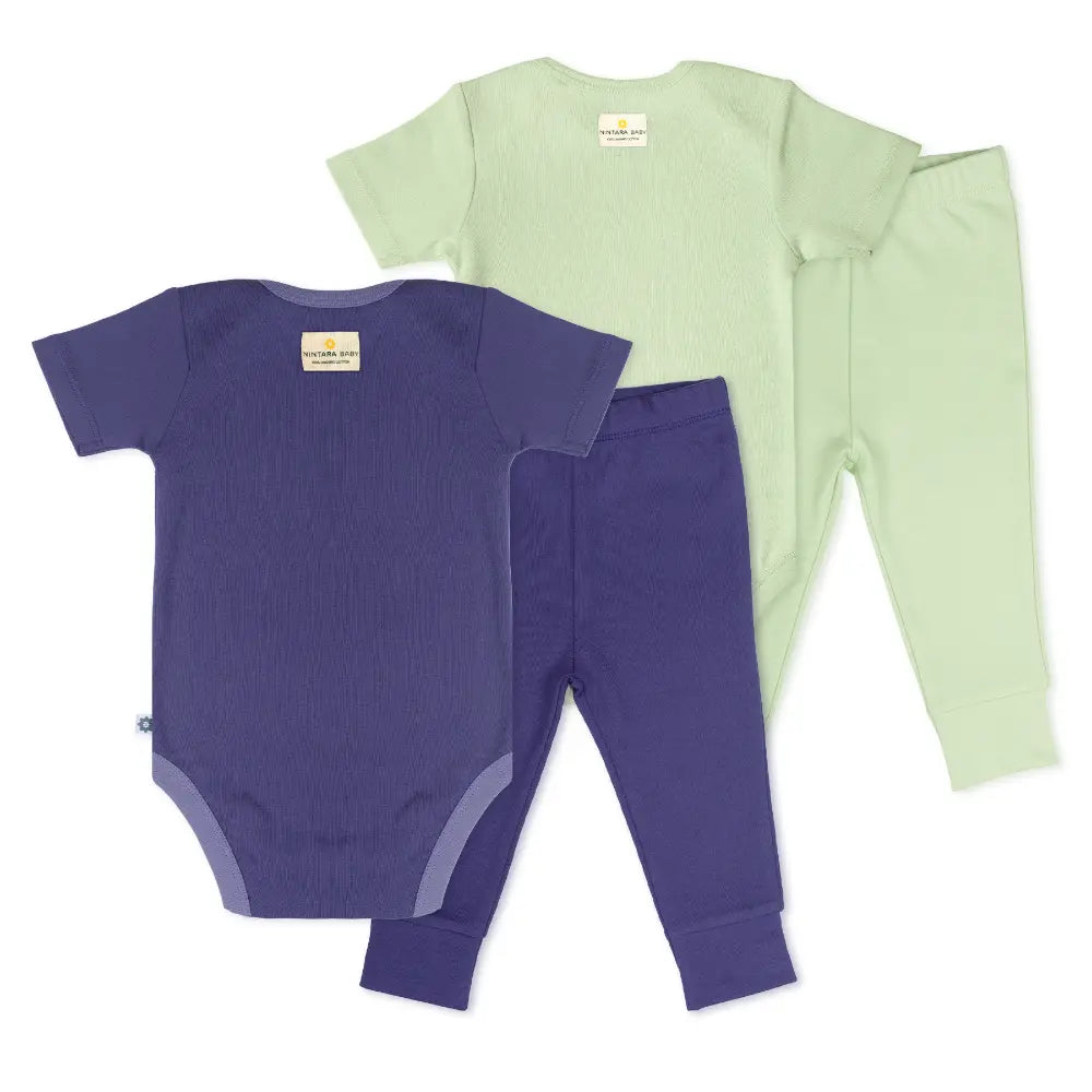 Nintara Baby 100% Cotton Unisex Bodysuit &amp; Pant Set – Simple Solids (Pack of 2)