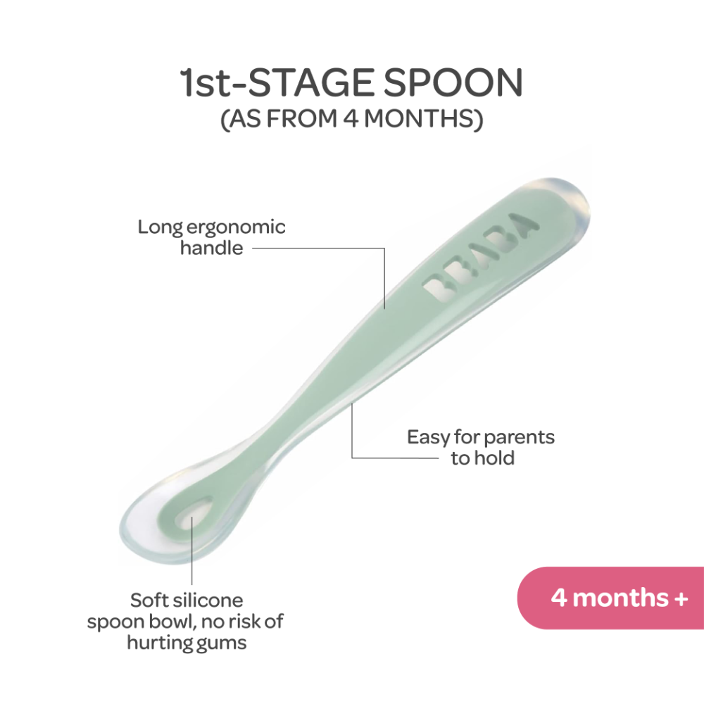 Beaba 1st Stage Ergonomic Silicone Baby Spoons - Set of 2