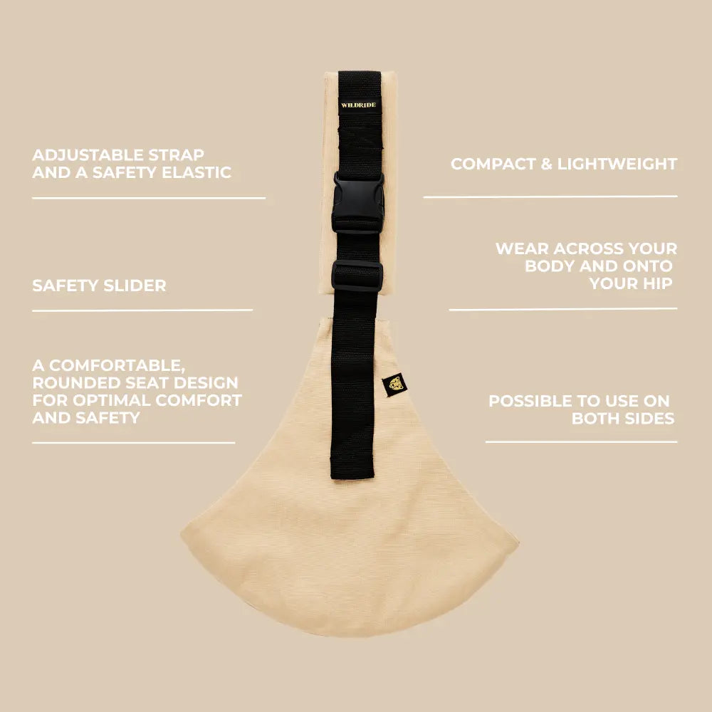 Wildride Toddler Carrier | Lightweight 100% Cotton Hip Seat Baby Carrier for Toddlers 9 Months–4 Years | Ergonomic, Portable &amp; Travel-Friendly Child Carrier | Comfortable Alternative to Stroller for Everyday Use - Beige