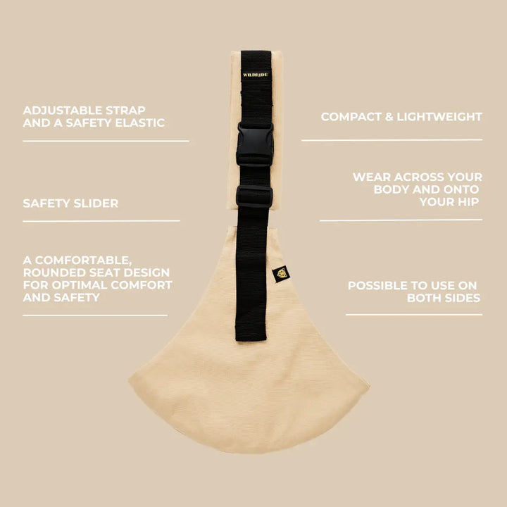 Wildride Toddler Carrier | Lightweight 100% Cotton Hip Seat Baby Carrier for Toddlers 9 Months–4 Years | Ergonomic, Portable &amp; Travel-Friendly Child Carrier | Comfortable Alternative to Stroller for Everyday Use - Beige