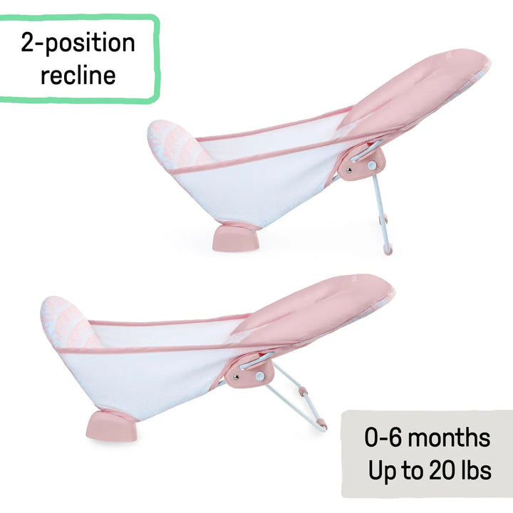 Ingenuity FoldAway 2-Position Baby Bath Bather with Mesh Sling &amp; Headrest, 0–6 Months /  Upto 9 kgs - Pink