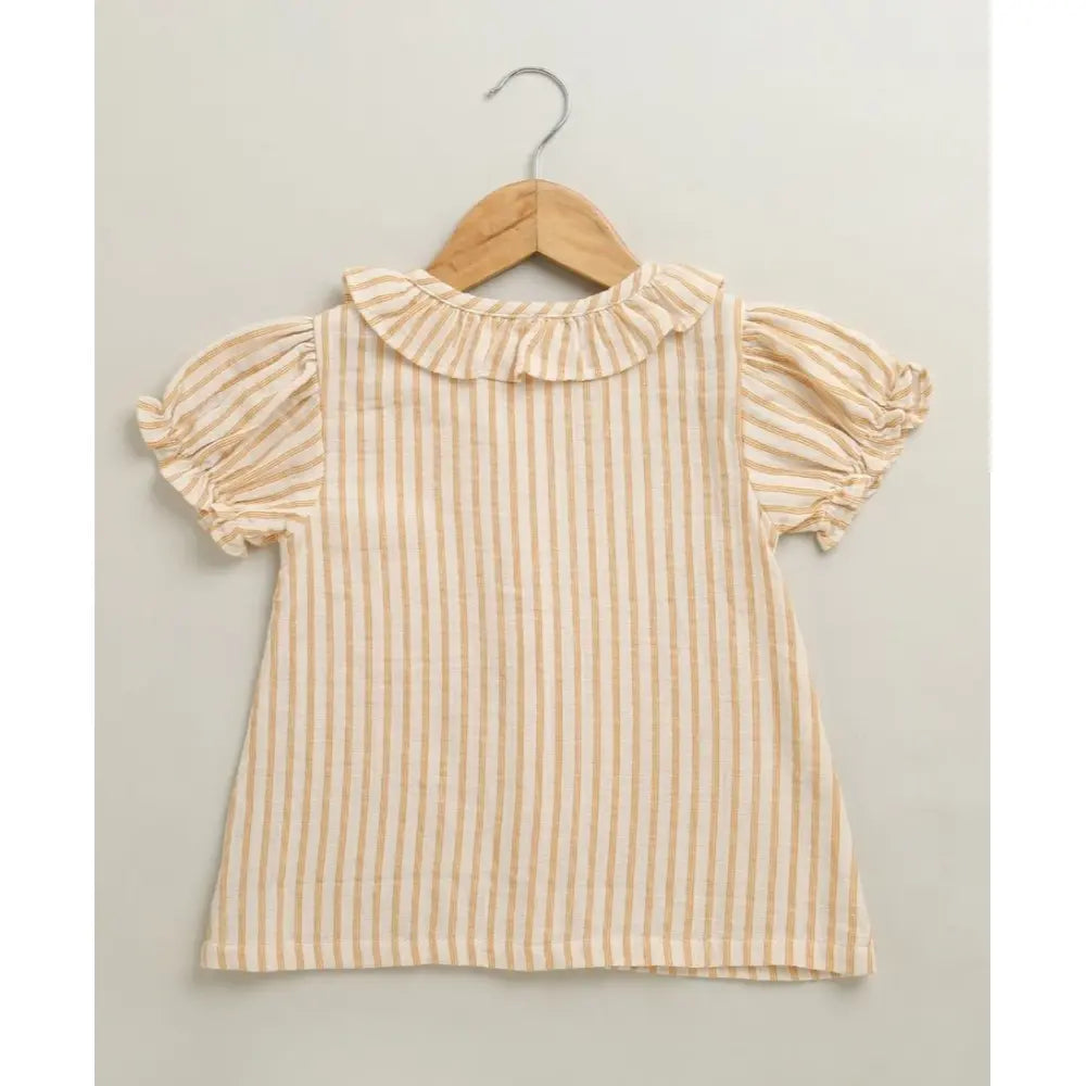 Sweetlime By AS Baby Girls Honey Stripe Organic Cotton Co-ord Set with a Hat - Beige