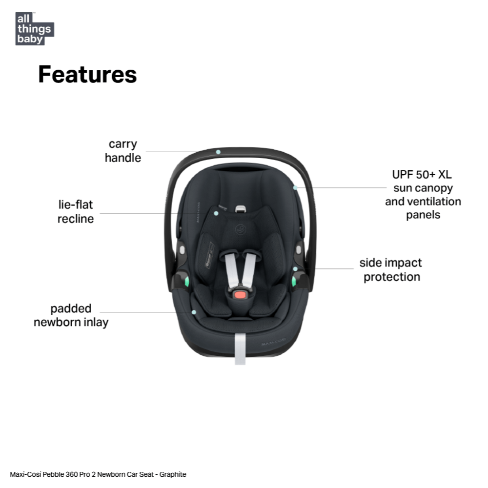 Maxi-Cosi Pebble 360 Pro² Newborn Car Seat, Rear-Facing, Lie-Flat Recline, Side Impact Protection, Ergonomic Handle, Airplane & Travel Friendly,