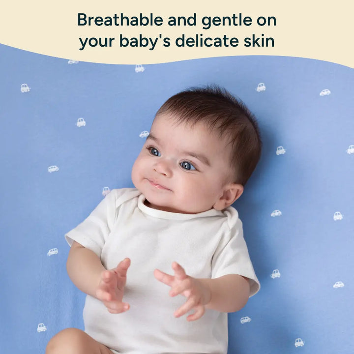 Nintara Baby Fitted Crib Sheet – 100% Organic Cotton Jersey, 52 x 28 Inch (130 x 70 cm) - Vroom, Vroom!