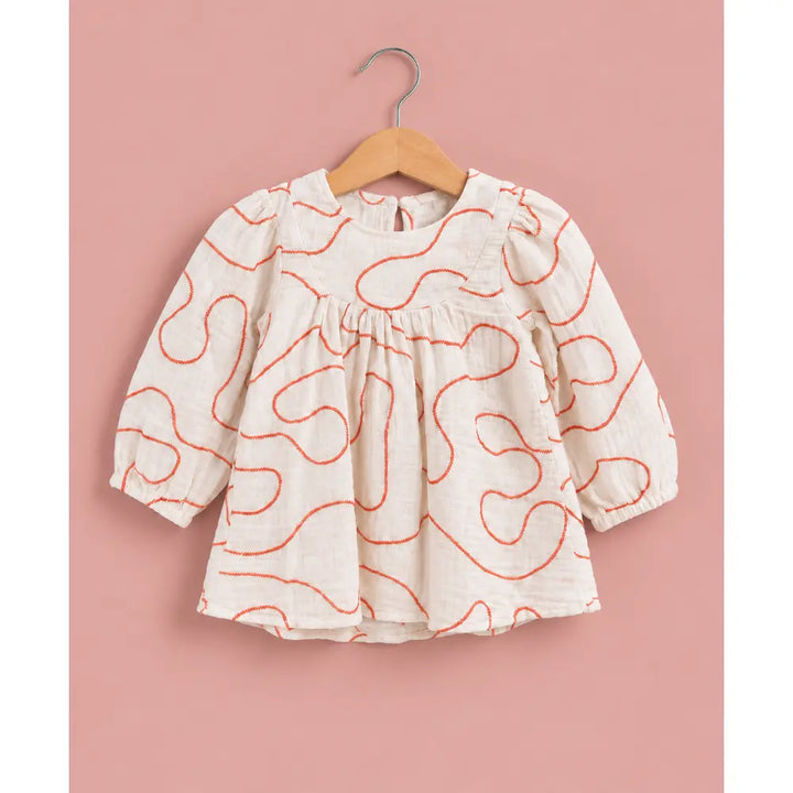 Sweetlime By AS Organic Cotton Baby Girl Abstract Embroidered Dress with Bloomer