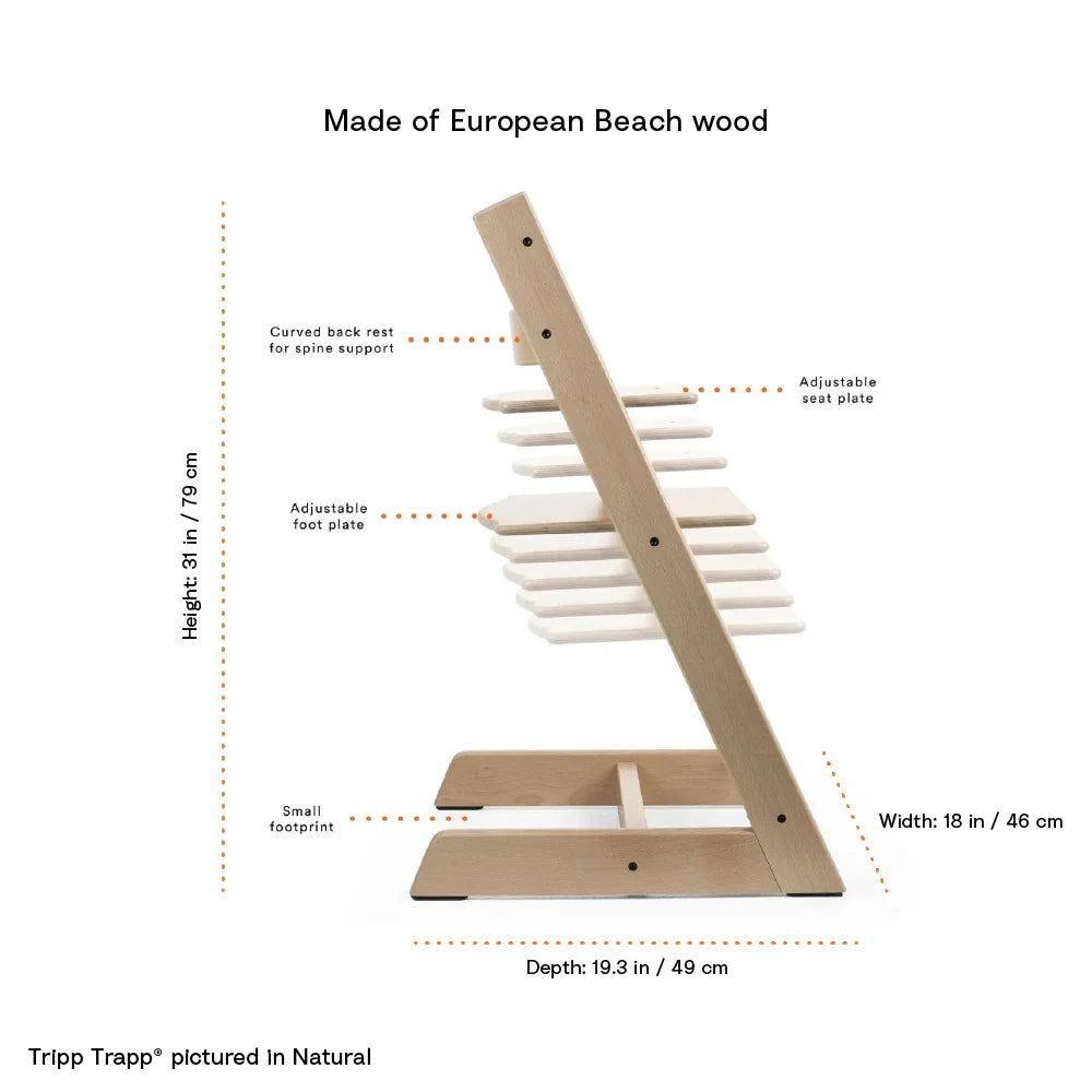 Stokke Tripp Trapp Highchair for Life - Adjustable Wooden Highchair for Baby, Toddlers &amp; Adults, Ergonomic Seat with Posture Support, Timeless Scandinavian Design, Durable Solid Wood, Perfect for Mealtime &amp; Family Dinner,  Upto 136kg - Natural
