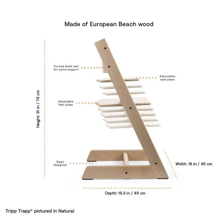 Stokke Tripp Trapp Highchair for Life - Adjustable Wooden Highchair for Baby, Toddlers &amp; Adults, Ergonomic Seat with Posture Support, Timeless Scandinavian Design, Durable Solid Wood, Perfect for Mealtime &amp; Family Dinner,  Upto 136kg - Natural