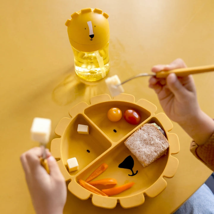 Trixie Silicone Divided Suction Plate | 100% Food-Grade Silicone Plate with Stick &amp; Stay Base, Compartments &amp; Easy-Clean Design | 4 Months Onwards | Mr. Lion