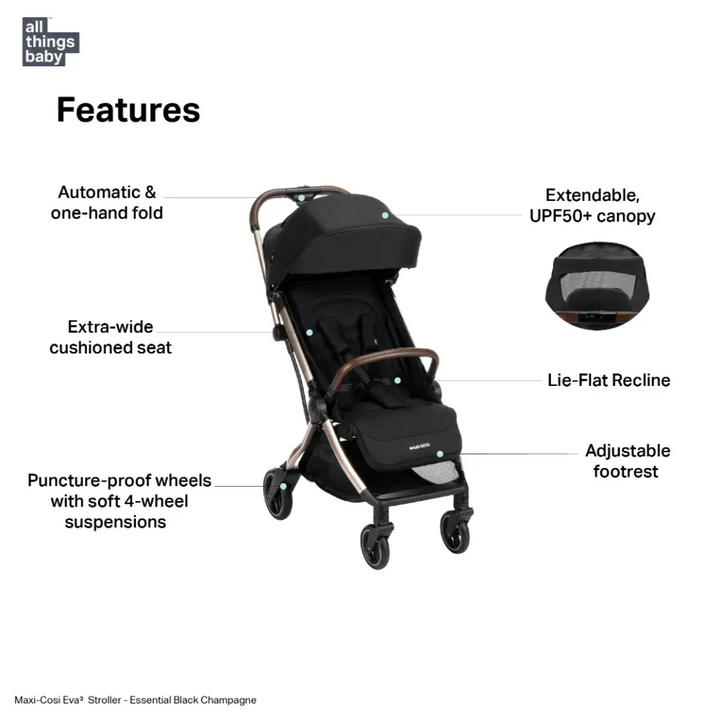 maxi cosi eva stroller Maxi-Cosi Eva3 Lightweight Compact Stroller, Automatic One-Hand Fold, – AllThingsBaby.com