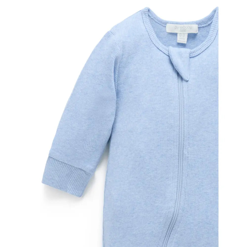 Purebaby Unisex Organic Cotton Rib Zip Growsuit - Pale Blue Melange