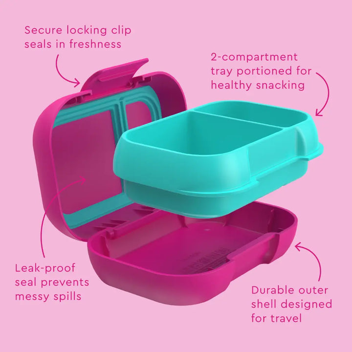 Bentgo Kids Leak-Proof Lunch Box with 2 Compartments, BPA-Free Bento Snack Box, Microwave, Dishwasher &amp; Freezer Safe, 355 ml - Fuchsia/Teal