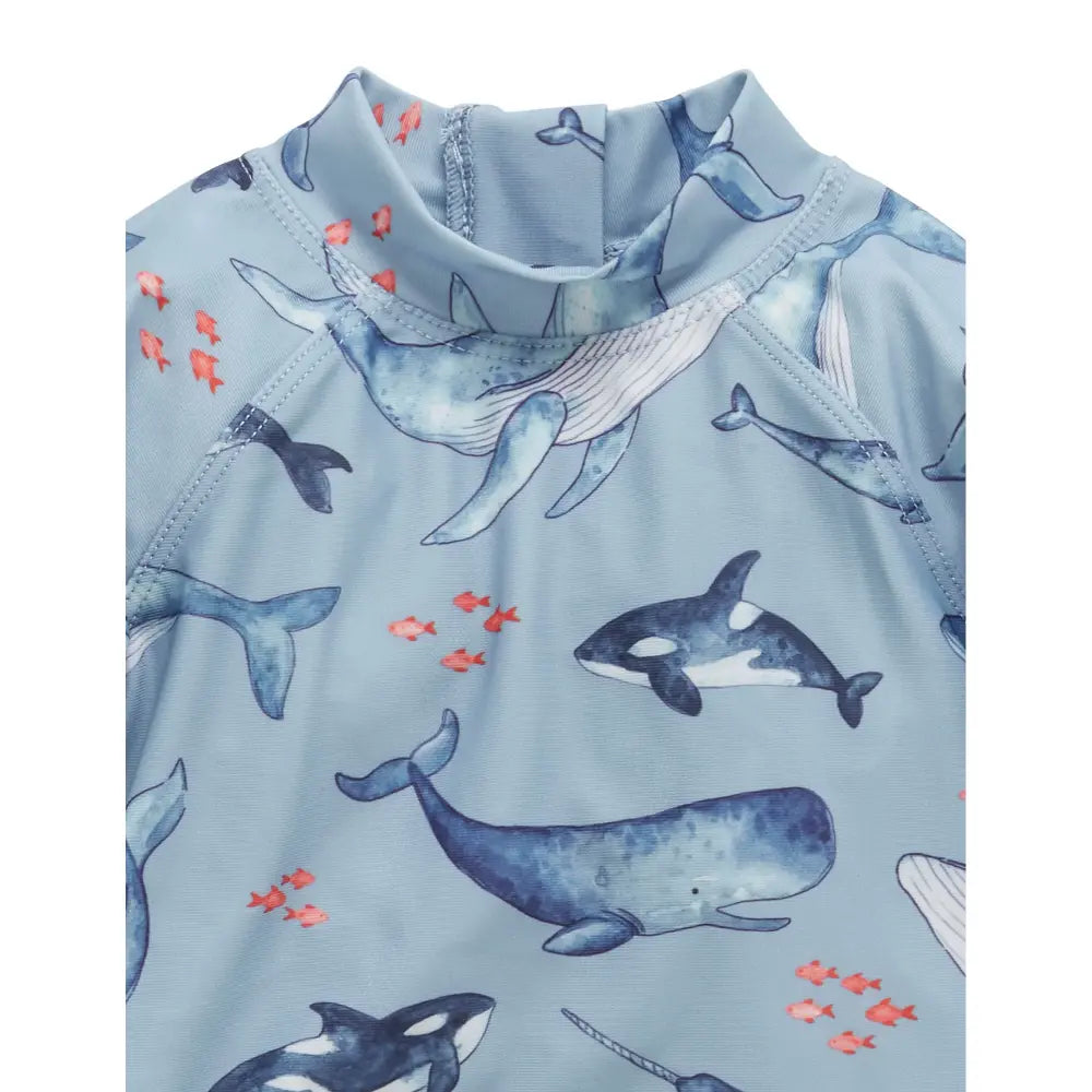 Purebaby Unisex Blue Long Sleeve Rashie Set  -  Whale Pod Print