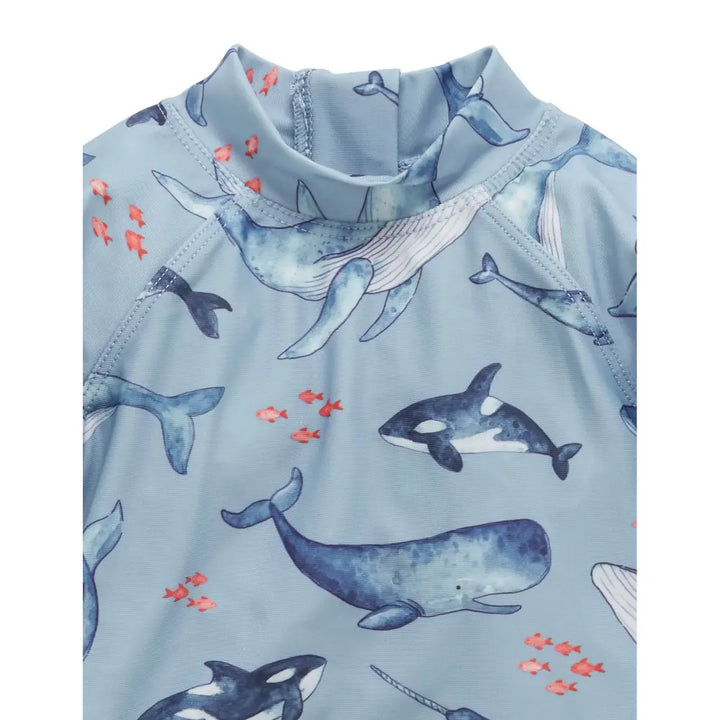 Purebaby Unisex Blue Long Sleeve Rashie Set  -  Whale Pod Print