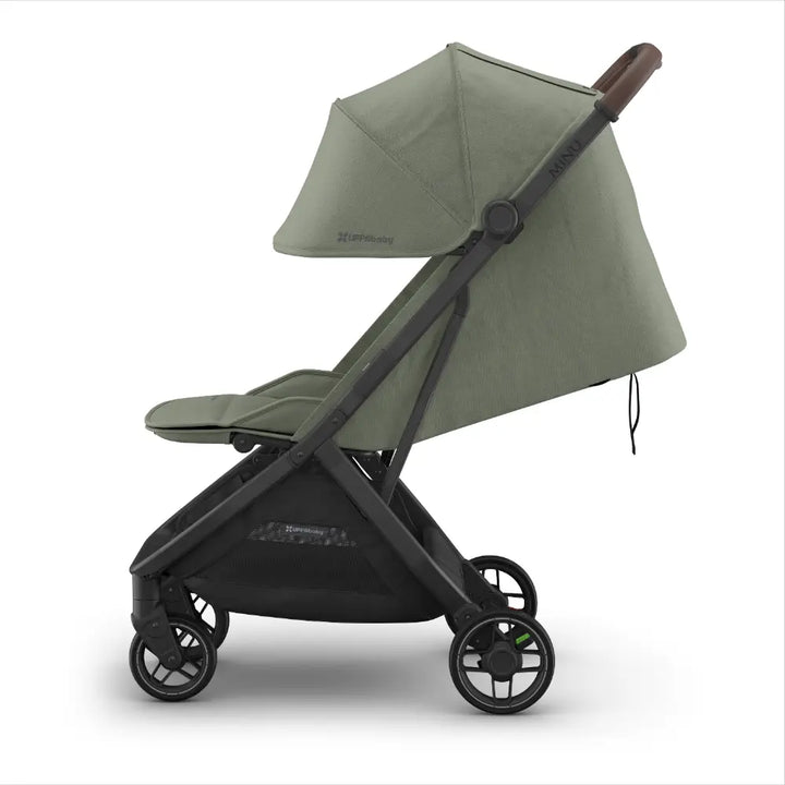UPPAbaby Minu V3 Stroller, Travel/Cabin Friendly, Compact, Lightweight, One Hand Fold, Flat Recline, Carry Strap, Suitable from Birth - Evelyn/Meadow Green