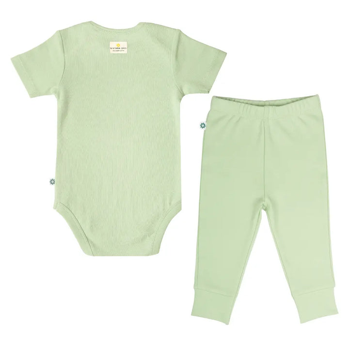 Nintara Baby 100% Cotton Unisex Bodysuit &amp; Pant Set – Soft Sage