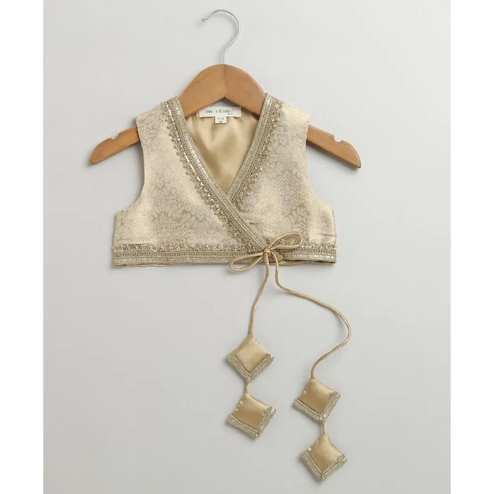 Sweetlime By AS Jacquard peplum Top with Golden Twirl Lehenga Set - Golden