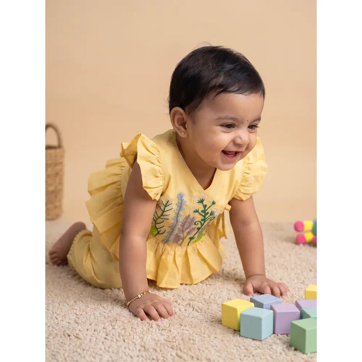 PureCloth.Co Jamna Set | Girls Chanderi Silk | Yellow