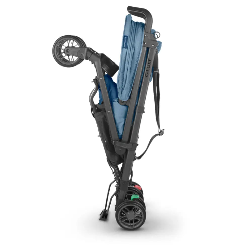 UPPAbaby G-Luxe Lightweight Compact Stroller, Easy Fold, Flat Recline, Travel Friendly, Includes Cup Holder, Carry Strap, Sun Canopy up to 4 years - Blue/Charlotte