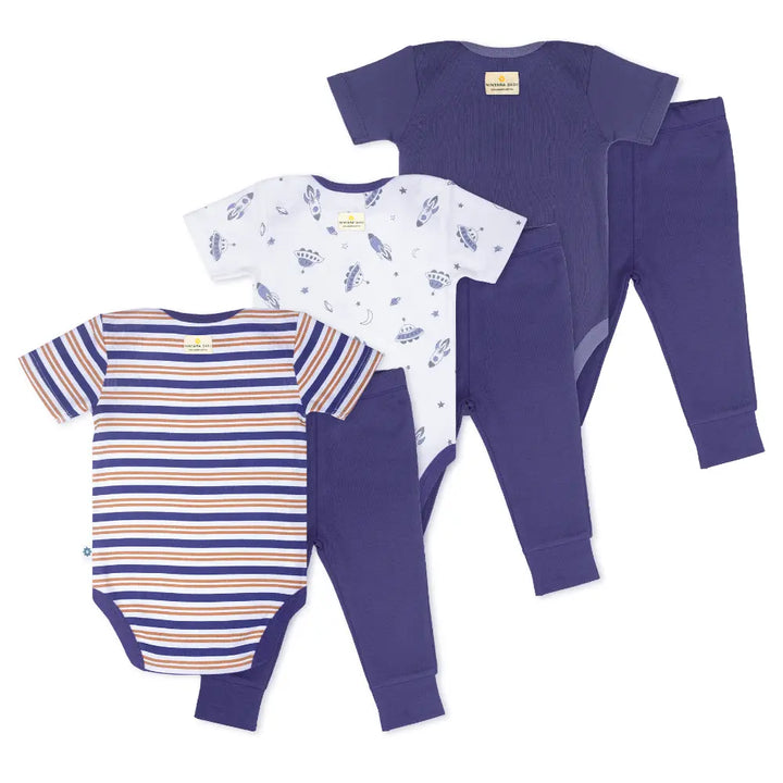 Nintara Baby 100% Cotton Unisex Bodysuit &amp; Pant Set – Up in Space (Pack of 3)